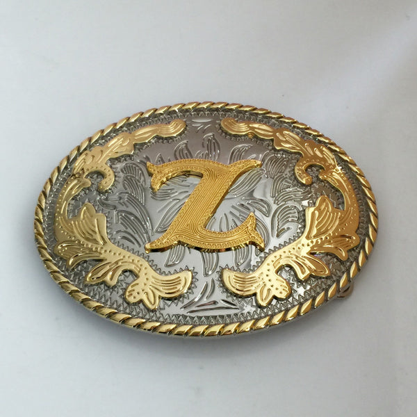 Western Golden Initial Letter Belt Buckle
