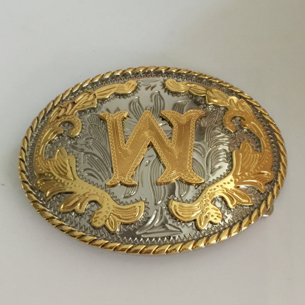 Western Golden Initial Letter Belt Buckle