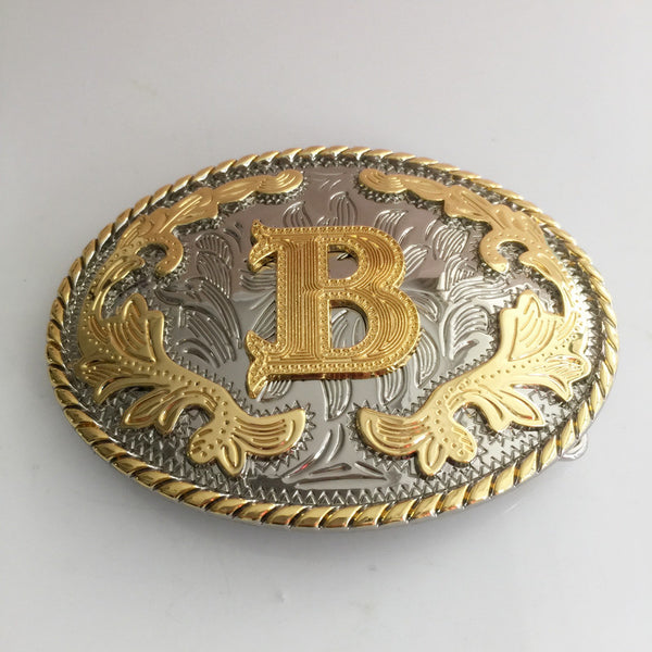 Western Golden Initial Letter Belt Buckle