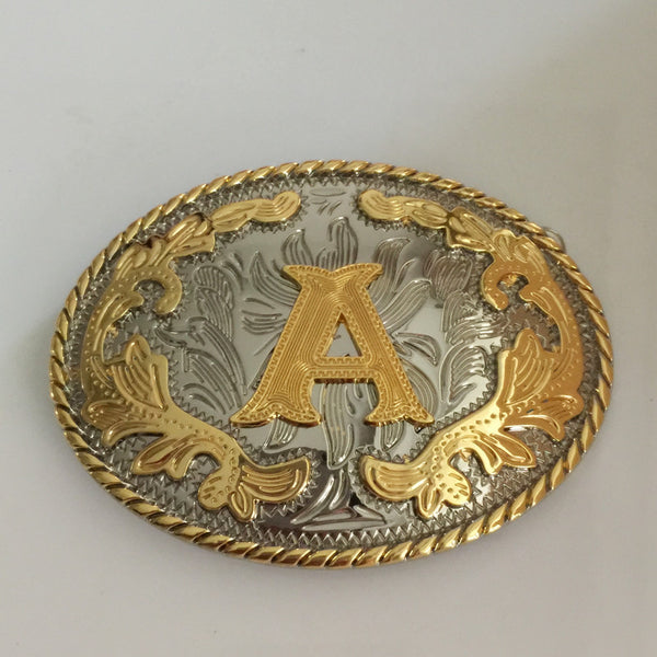 Western Golden Initial Letter Belt Buckle