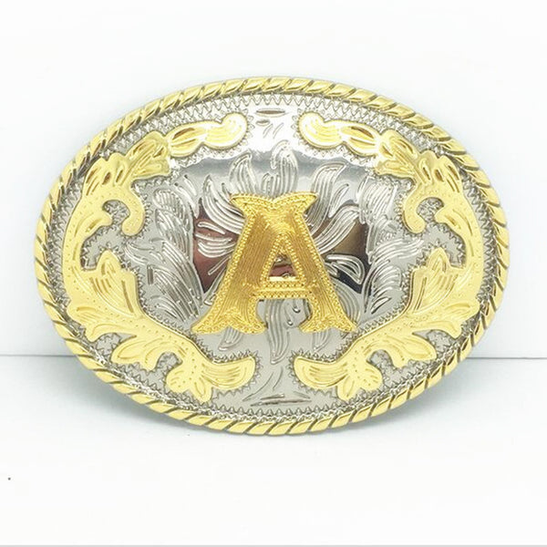 Western Golden Initial Letter Belt Buckle