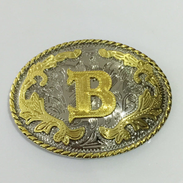 Western Golden Initial Letter Belt Buckle