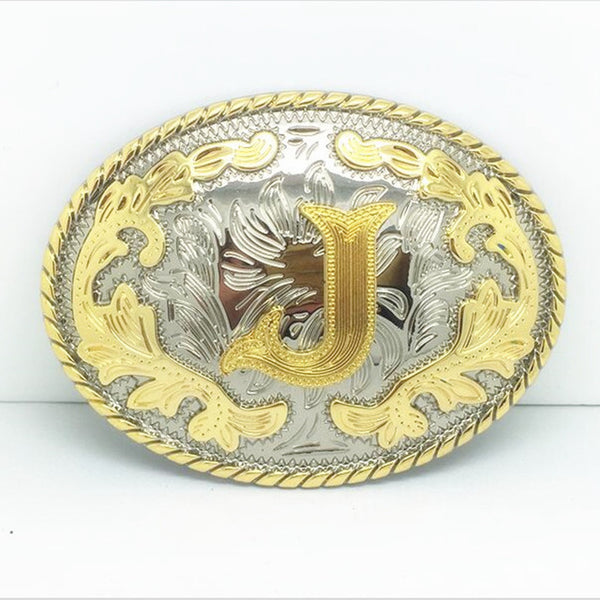 Western Golden Initial Letter Belt Buckle
