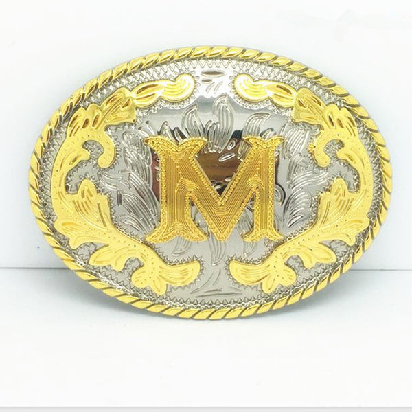 Western Golden Initial Letter Belt Buckle