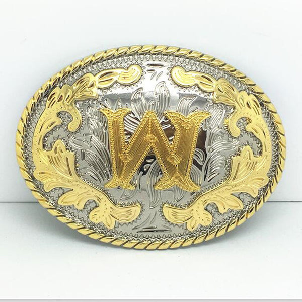 Western Golden Initial Letter Belt Buckle