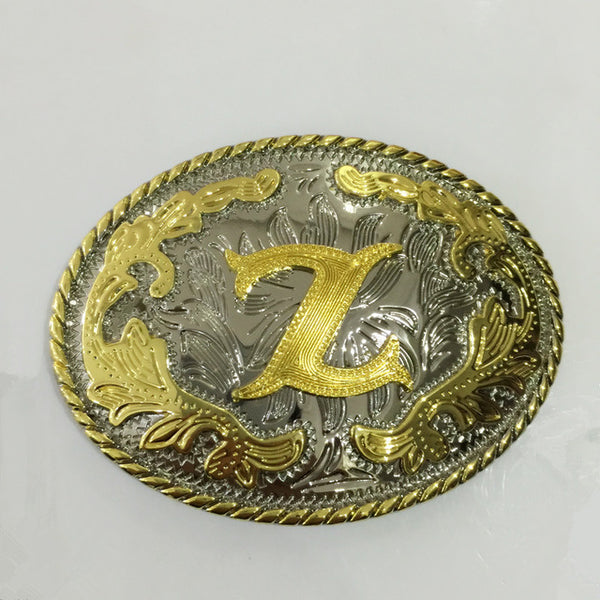 Western Golden Initial Letter Belt Buckle